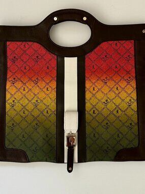 L.A.M.B. Gwen Stefani Vintage Fold Over Clutch Tote Bag Leather Rainbow Ombre